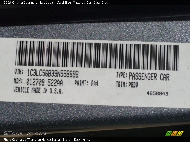 Steel Silver Metallic / Dark Slate Gray 2009 Chrysler Sebring Limited Sedan
