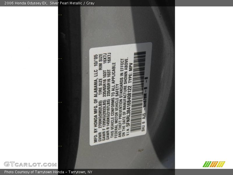 Silver Pearl Metallic / Gray 2006 Honda Odyssey EX