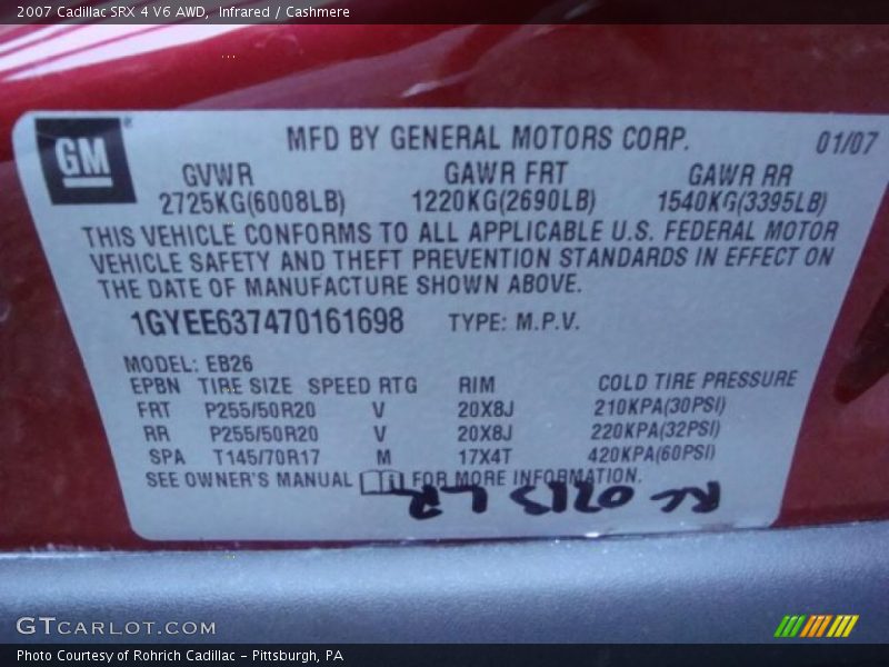 Infrared / Cashmere 2007 Cadillac SRX 4 V6 AWD