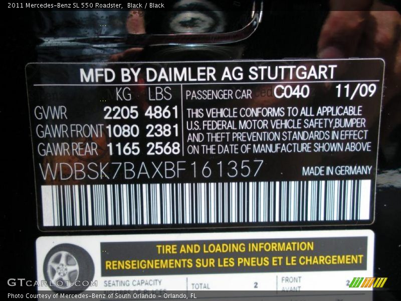 Black / Black 2011 Mercedes-Benz SL 550 Roadster