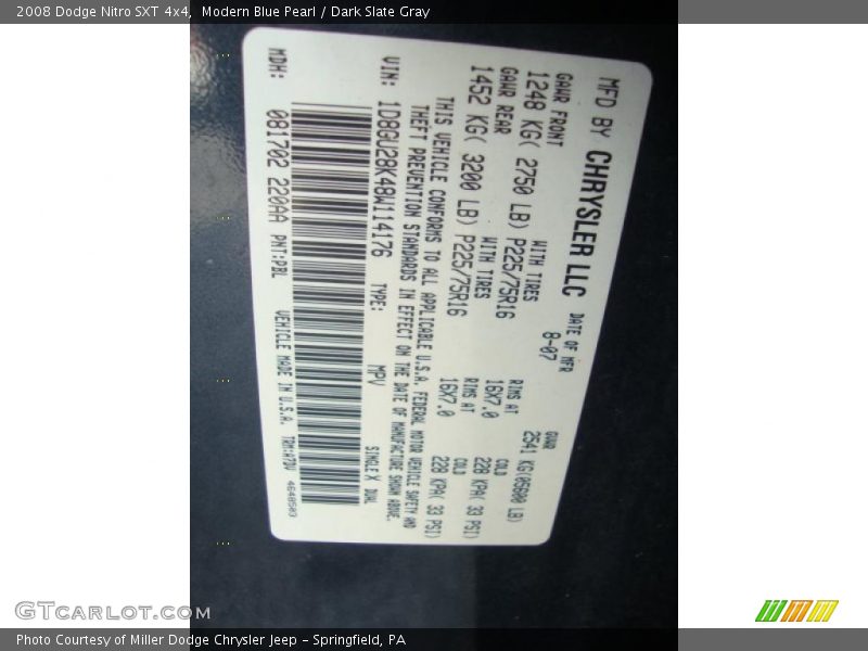 Modern Blue Pearl / Dark Slate Gray 2008 Dodge Nitro SXT 4x4