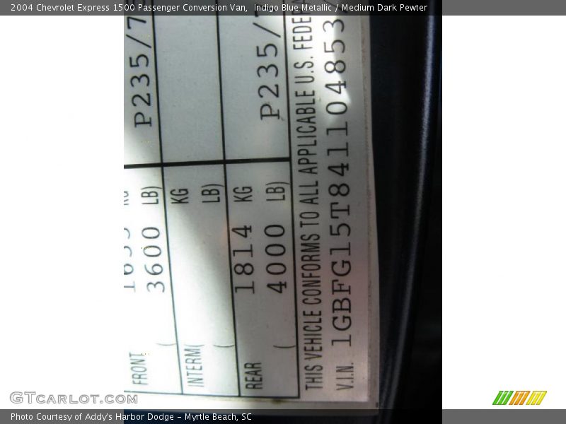 Indigo Blue Metallic / Medium Dark Pewter 2004 Chevrolet Express 1500 Passenger Conversion Van