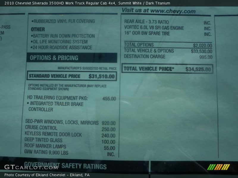 Summit White / Dark Titanium 2010 Chevrolet Silverado 3500HD Work Truck Regular Cab 4x4
