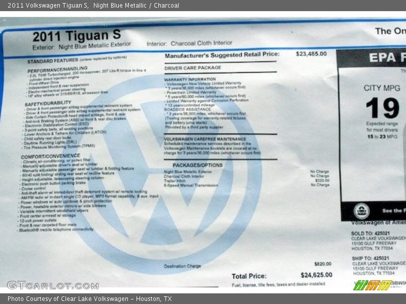 Night Blue Metallic / Charcoal 2011 Volkswagen Tiguan S