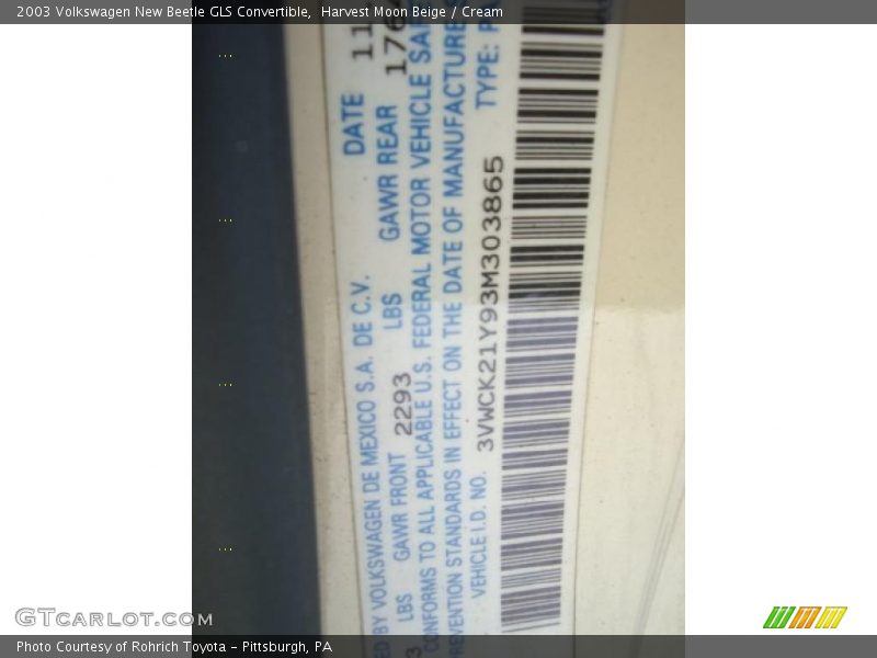 Harvest Moon Beige / Cream 2003 Volkswagen New Beetle GLS Convertible