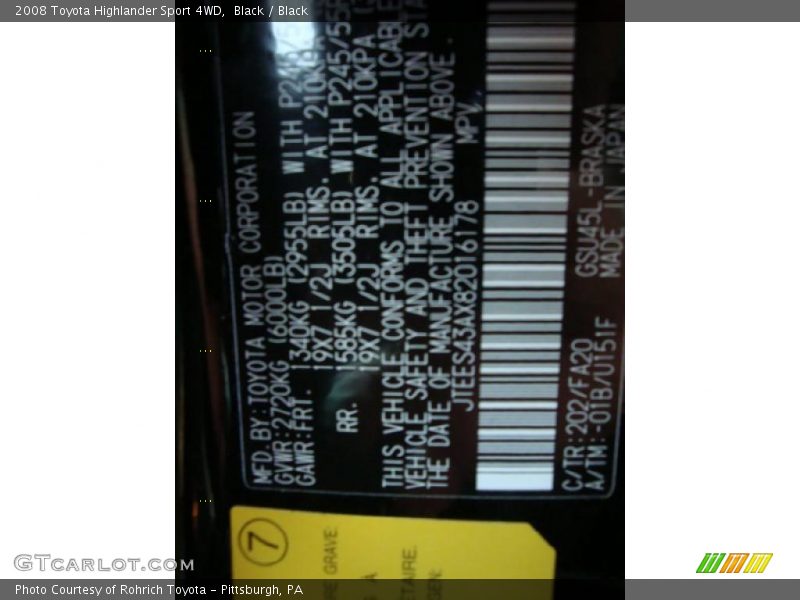 Black / Black 2008 Toyota Highlander Sport 4WD