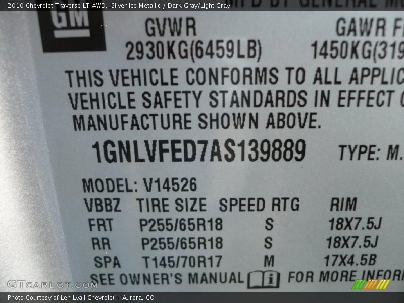 Silver Ice Metallic / Dark Gray/Light Gray 2010 Chevrolet Traverse LT AWD