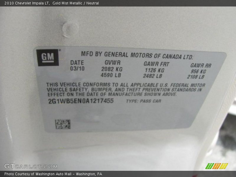 Gold Mist Metallic / Neutral 2010 Chevrolet Impala LT