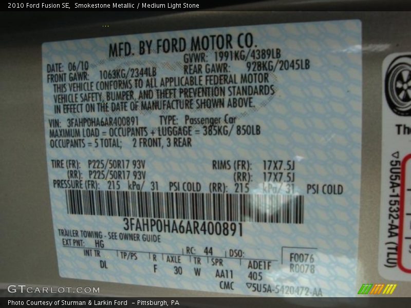 Smokestone Metallic / Medium Light Stone 2010 Ford Fusion SE