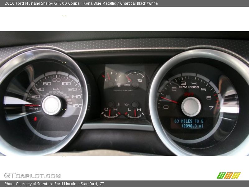 Kona Blue Metallic / Charcoal Black/White 2010 Ford Mustang Shelby GT500 Coupe