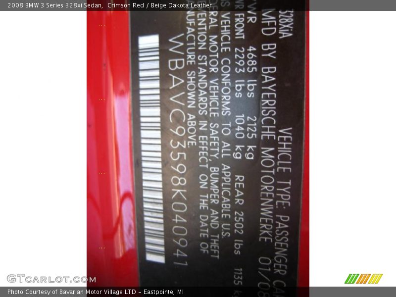 Crimson Red / Beige Dakota Leather 2008 BMW 3 Series 328xi Sedan