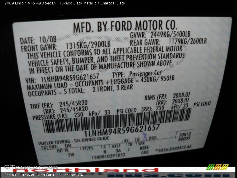 Tuxedo Black Metallic / Charcoal Black 2009 Lincoln MKS AWD Sedan