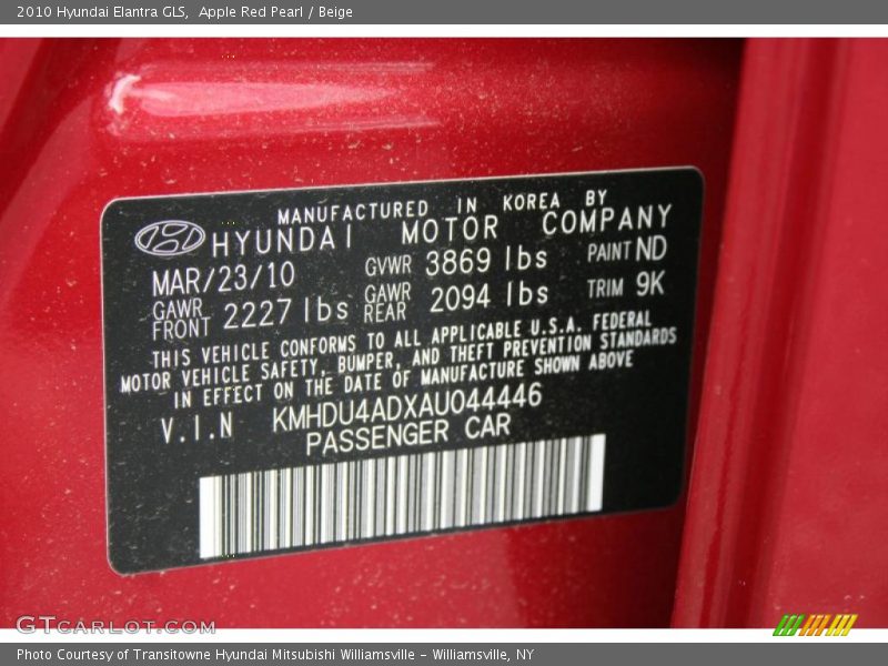 Apple Red Pearl / Beige 2010 Hyundai Elantra GLS