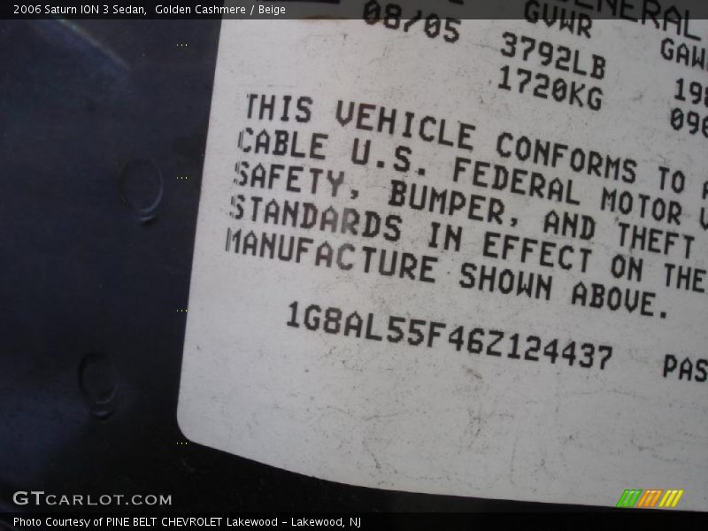 Golden Cashmere / Beige 2006 Saturn ION 3 Sedan