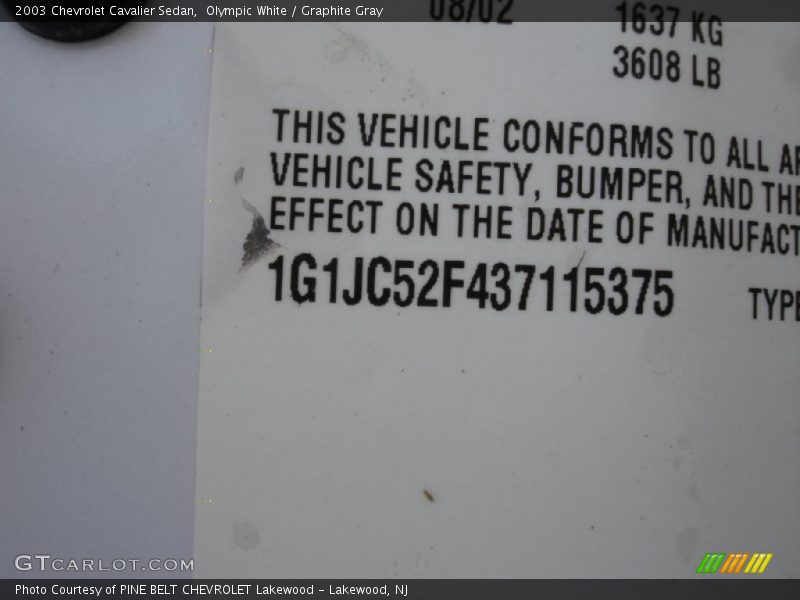 Olympic White / Graphite Gray 2003 Chevrolet Cavalier Sedan