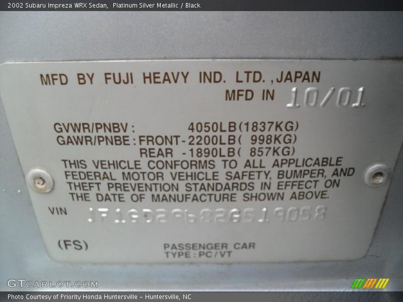 Platinum Silver Metallic / Black 2002 Subaru Impreza WRX Sedan