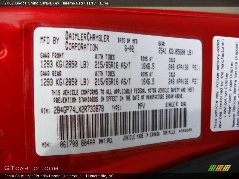 Inferno Red Pearl / Taupe 2002 Dodge Grand Caravan eX