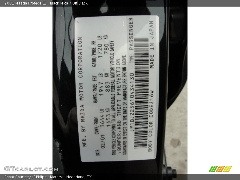 Black Mica / Off Black 2001 Mazda Protege ES
