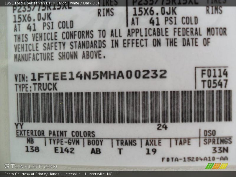 White / Dark Blue 1991 Ford E Series Van E150 Cargo