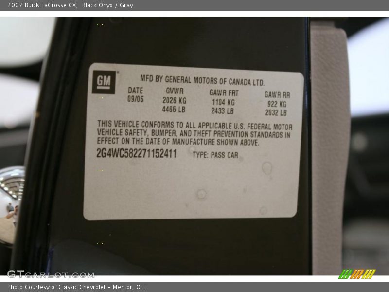 Black Onyx / Gray 2007 Buick LaCrosse CX