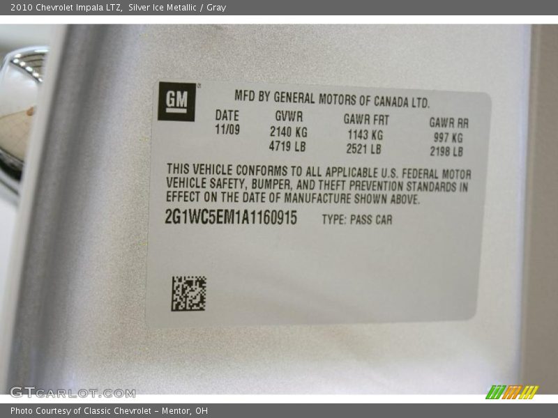 Silver Ice Metallic / Gray 2010 Chevrolet Impala LTZ