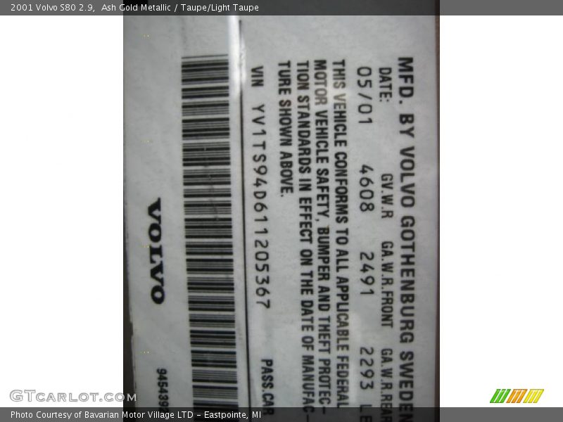 Ash Gold Metallic / Taupe/Light Taupe 2001 Volvo S80 2.9