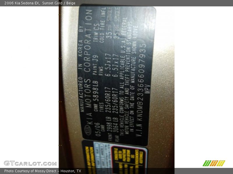 Sunset Gold / Beige 2006 Kia Sedona EX