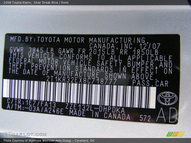 Silver Streak Mica / Stone 2008 Toyota Matrix