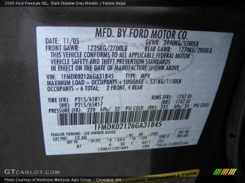 Dark Shadow Grey Metallic / Pebble Beige 2006 Ford Freestyle SEL