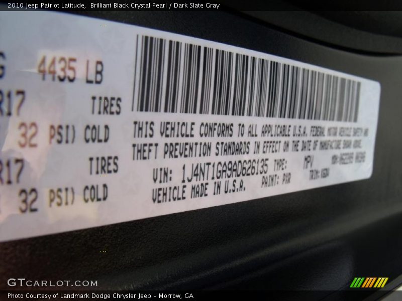Brilliant Black Crystal Pearl / Dark Slate Gray 2010 Jeep Patriot Latitude