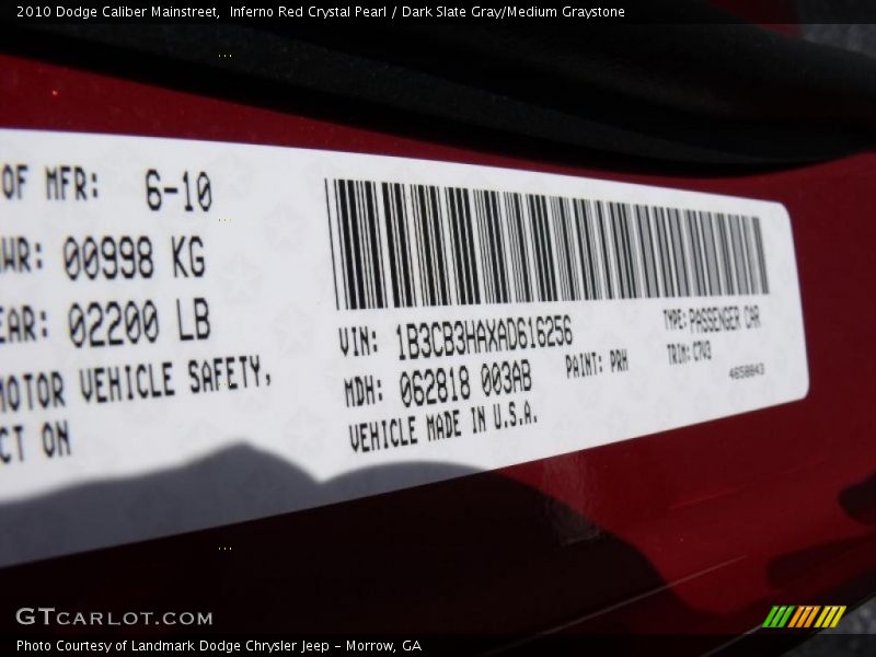 Inferno Red Crystal Pearl / Dark Slate Gray/Medium Graystone 2010 Dodge Caliber Mainstreet