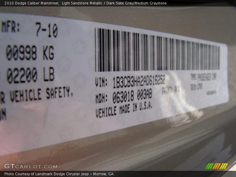 Light Sandstone Metallic / Dark Slate Gray/Medium Graystone 2010 Dodge Caliber Mainstreet
