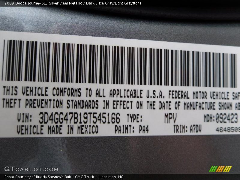 Silver Steel Metallic / Dark Slate Gray/Light Graystone 2009 Dodge Journey SE