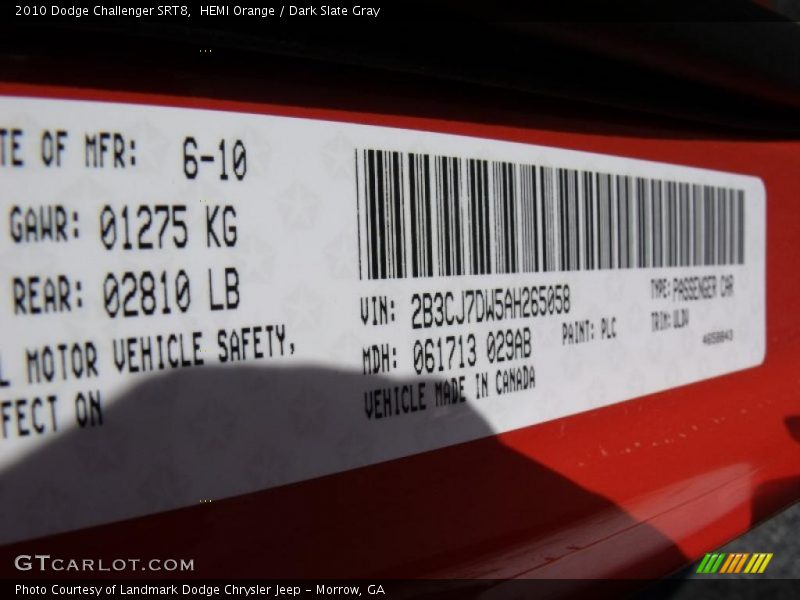 HEMI Orange / Dark Slate Gray 2010 Dodge Challenger SRT8