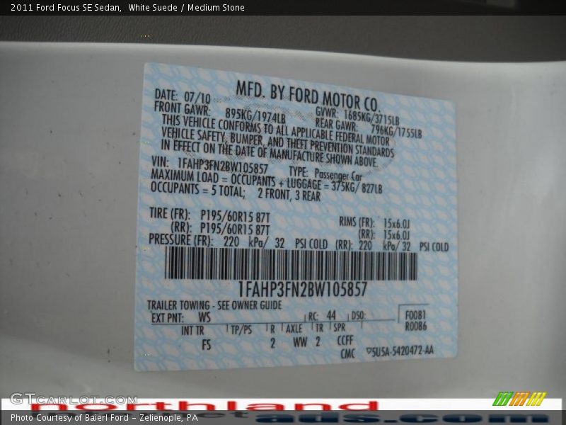 White Suede / Medium Stone 2011 Ford Focus SE Sedan