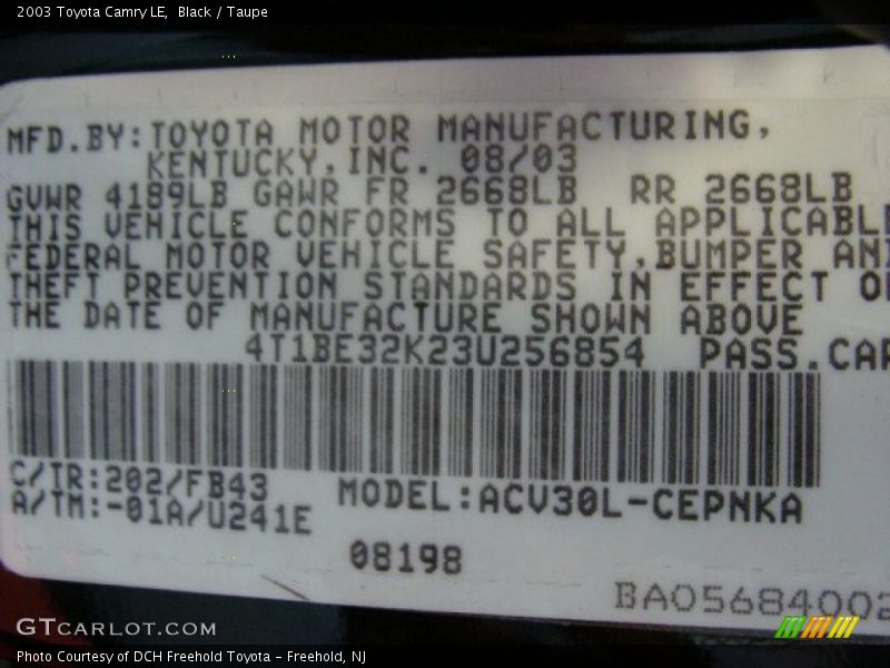 Black / Taupe 2003 Toyota Camry LE