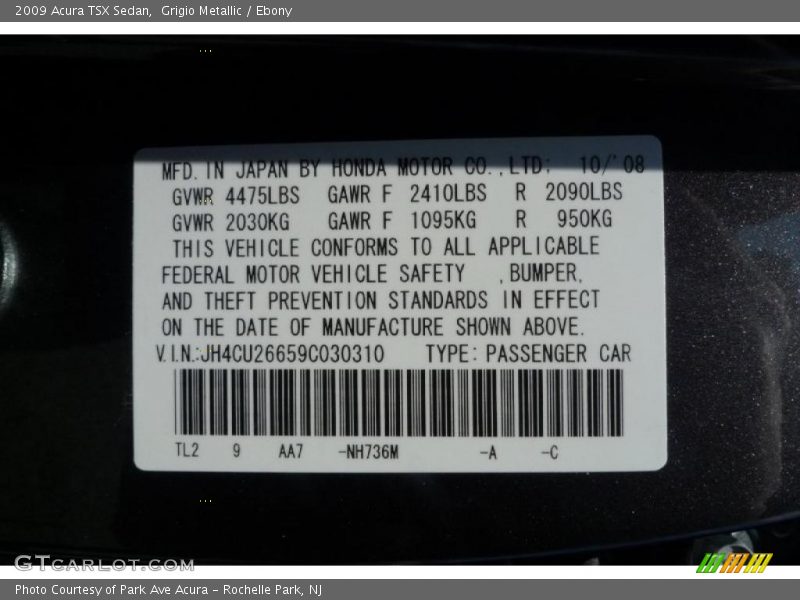 Grigio Metallic / Ebony 2009 Acura TSX Sedan