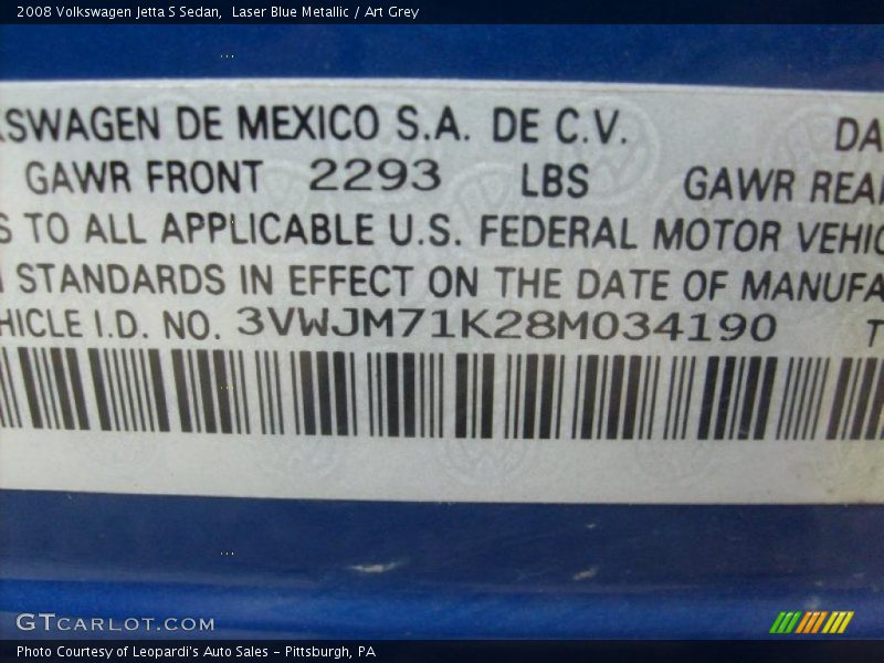 Laser Blue Metallic / Art Grey 2008 Volkswagen Jetta S Sedan