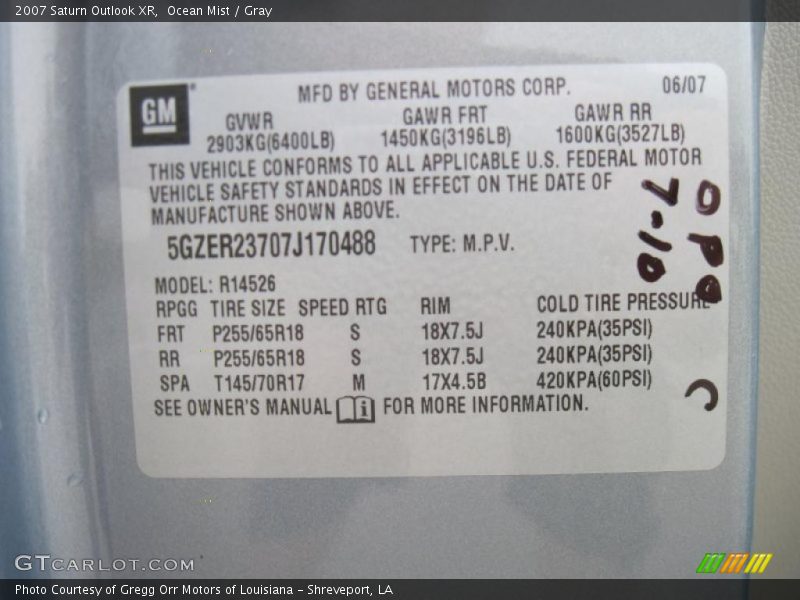 Ocean Mist / Gray 2007 Saturn Outlook XR