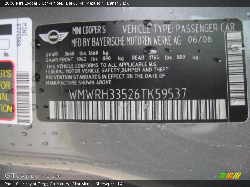 Dark Silver Metallic / Panther Black 2006 Mini Cooper S Convertible
