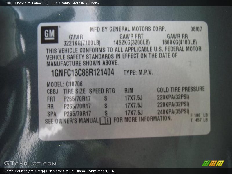 Blue Granite Metallic / Ebony 2008 Chevrolet Tahoe LT