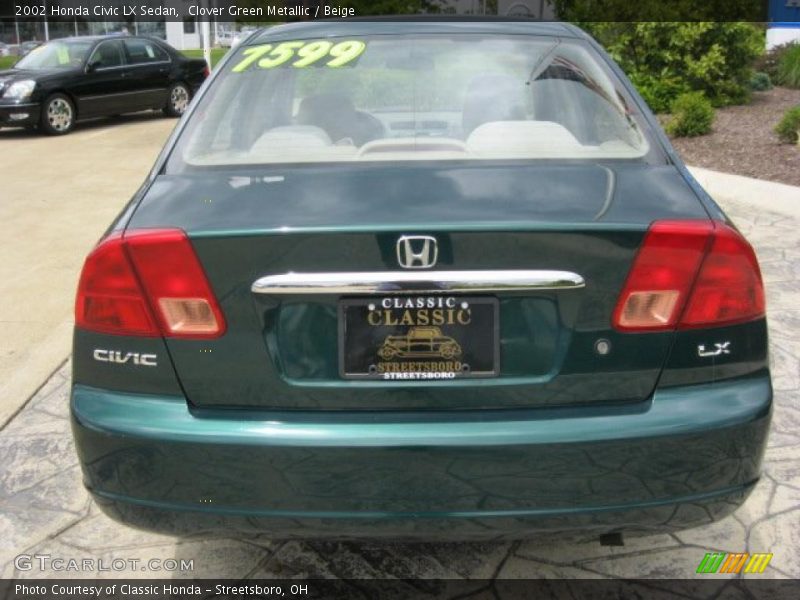 Clover Green Metallic / Beige 2002 Honda Civic LX Sedan