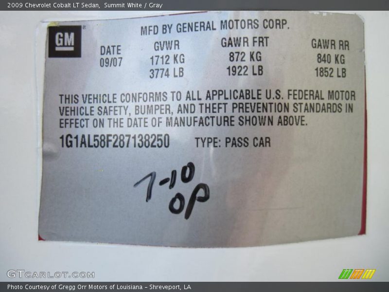 Summit White / Gray 2009 Chevrolet Cobalt LT Sedan