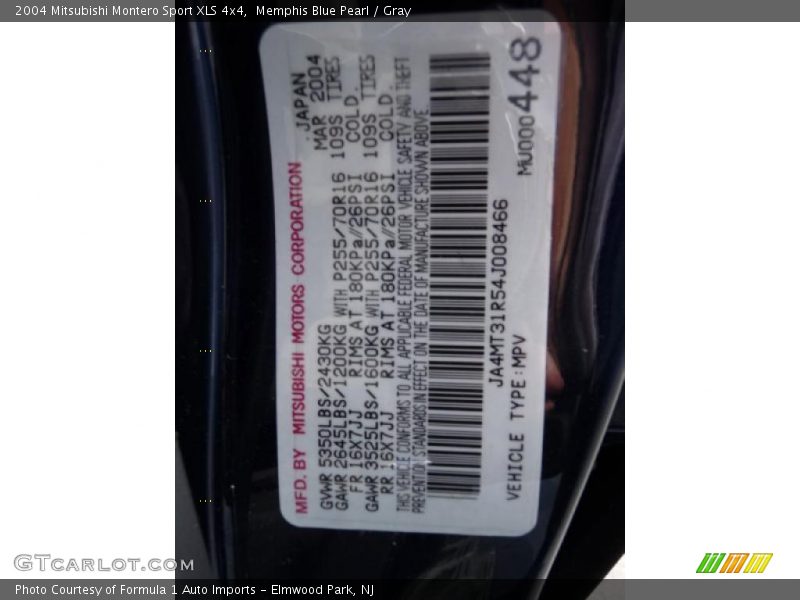 Memphis Blue Pearl / Gray 2004 Mitsubishi Montero Sport XLS 4x4