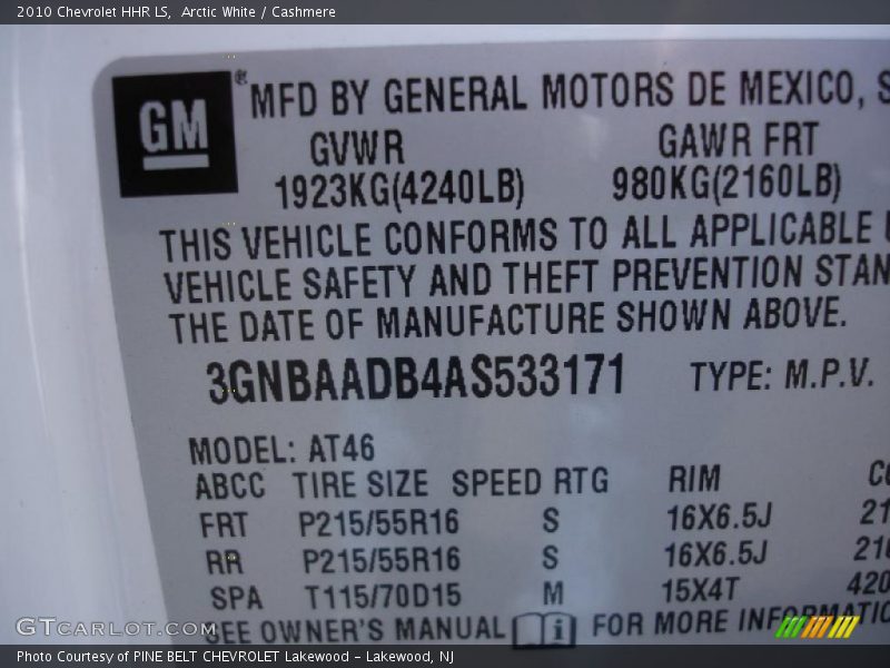Arctic White / Cashmere 2010 Chevrolet HHR LS