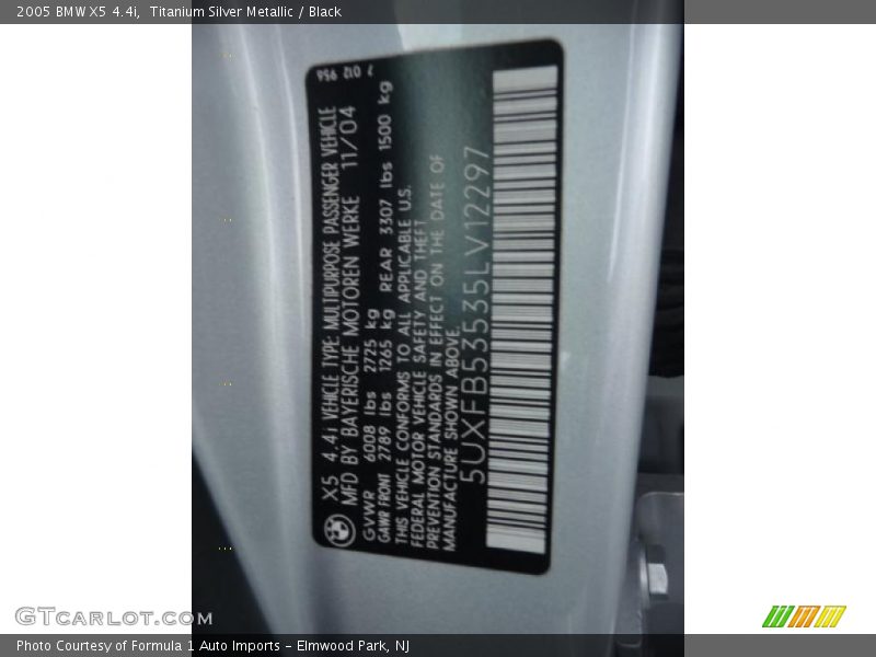 Titanium Silver Metallic / Black 2005 BMW X5 4.4i