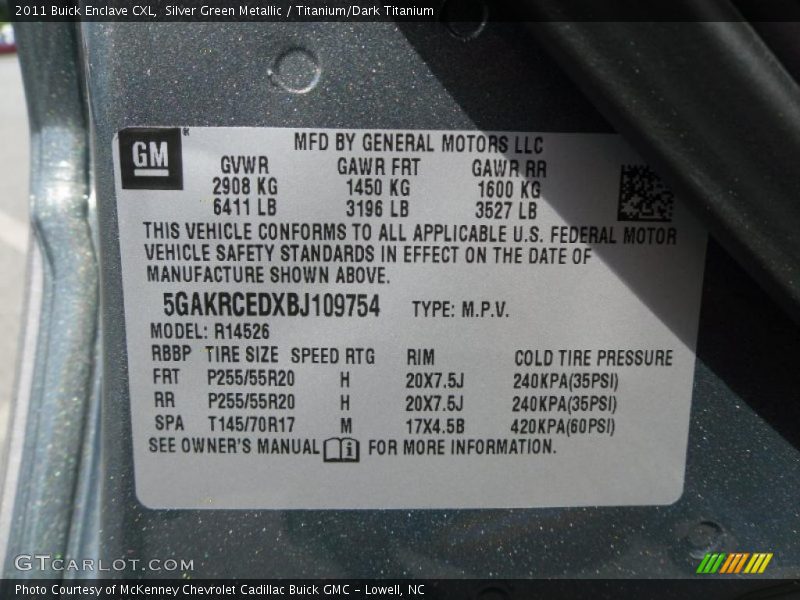 Silver Green Metallic / Titanium/Dark Titanium 2011 Buick Enclave CXL