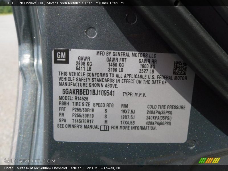 Silver Green Metallic / Titanium/Dark Titanium 2011 Buick Enclave CXL