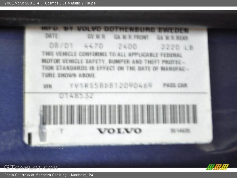 Cosmos Blue Metallic / Taupe 2001 Volvo S60 2.4T