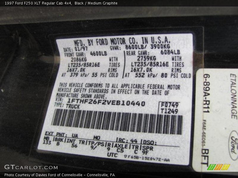 Black / Medium Graphite 1997 Ford F250 XLT Regular Cab 4x4